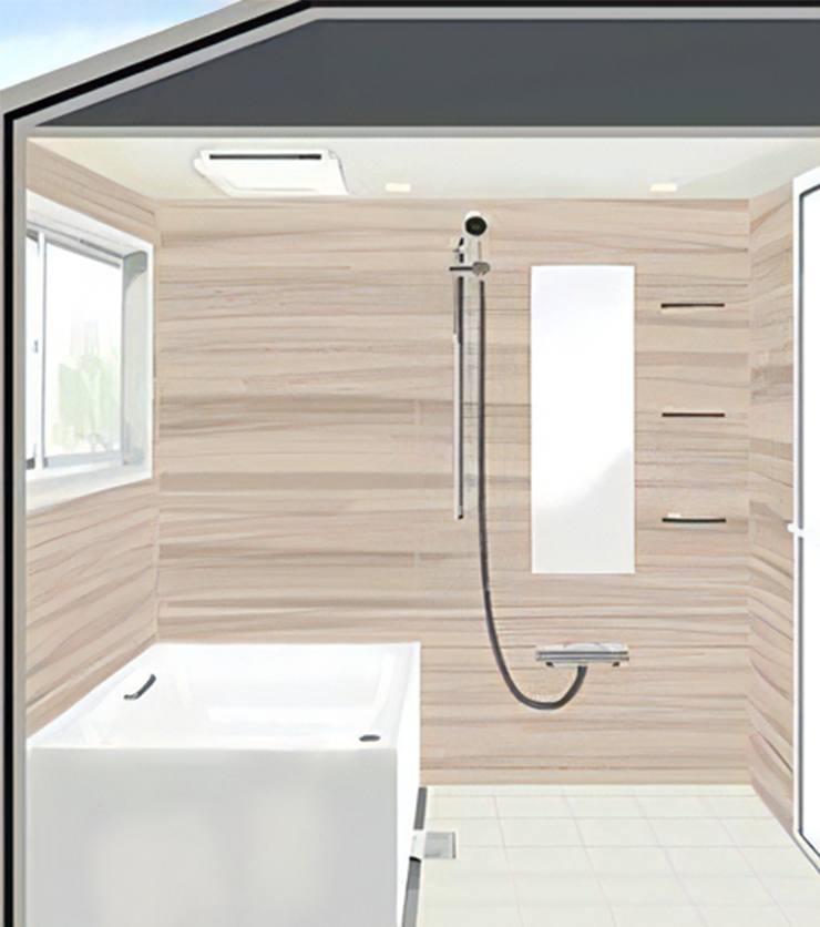 Bathroom with beams and slopes