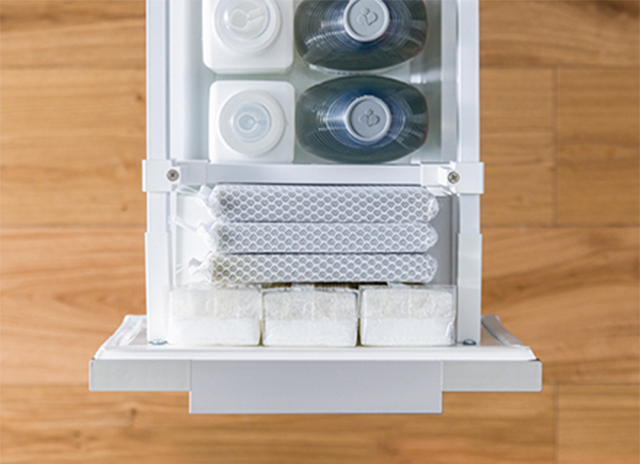 Regularly replaced supplies like sponges and scrubbers can also be stocked.