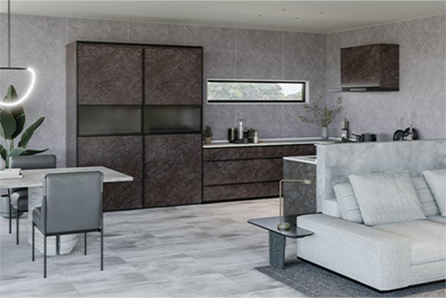 Metal with a stately, aged look creates a sophisticated mood