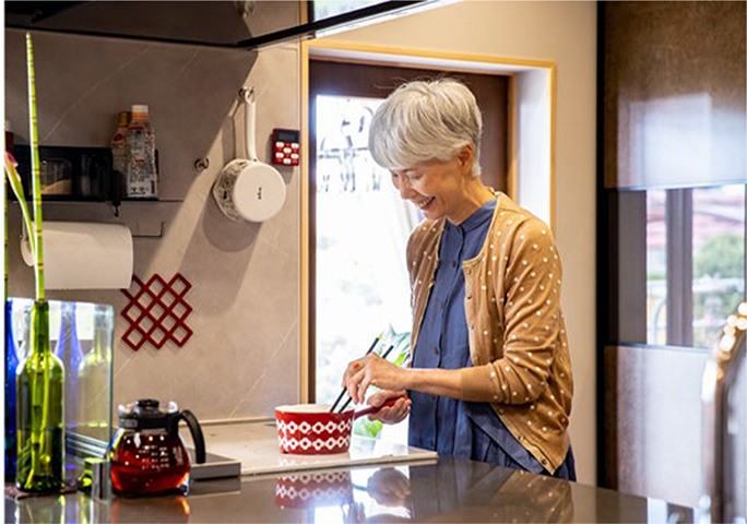 Matte-finish kitchen matches the home’s interior