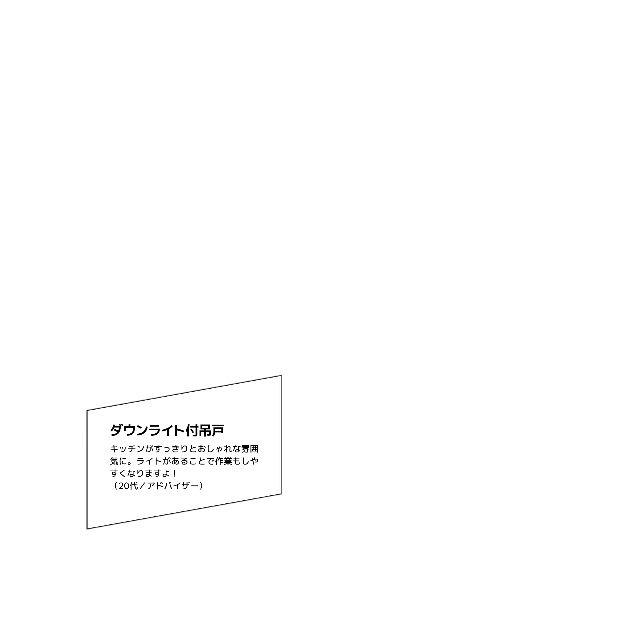 ダウンライト付吊戸 キッチンがすっきりとおしゃれな雰囲気に。ライトがあることで作業もしやすくなりますよ！（20代／アドバイザー）